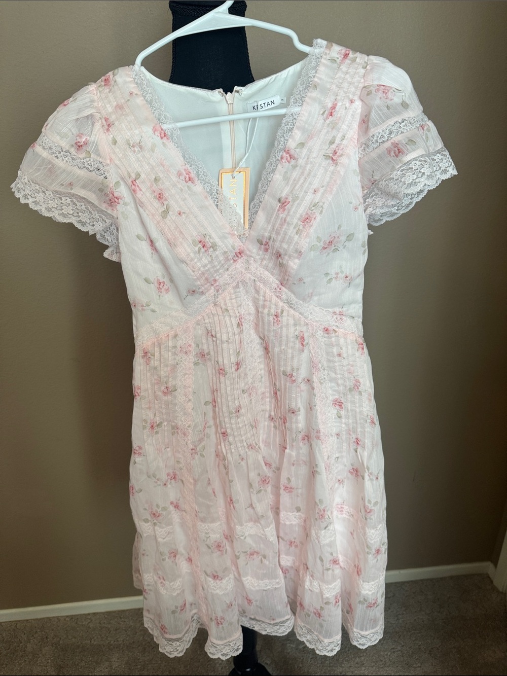 Delicate Blush Pink Floral Lace-Trim Dress BNWT
